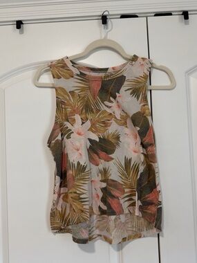 Old Navy Tropical Floral Crewneck Tank - Pink, Green & Cream